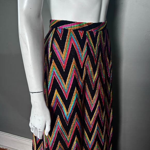 Malbe Original skirt size 12 long rainbow wool chevron 60s tall metallic vintage - Picture 9 of 13